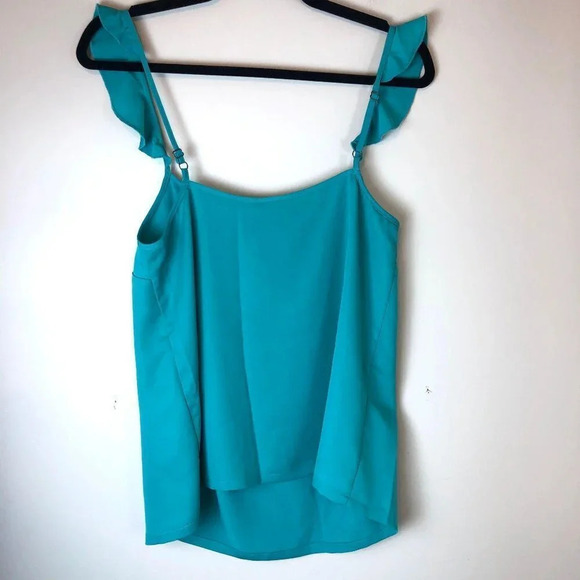 ModCloth | Turquoise Ruffle Sleeve V-neck Tank Top - Picture 3 of 4